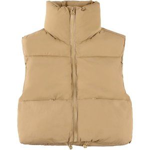 Women Cropped Puffer Vest Zip Up Stand Collar Sleeveless Padded Crop Puf…
